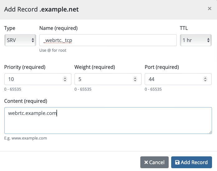 SRV Record Example