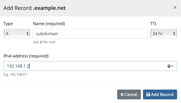 A Record Subdomain Example